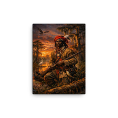Black Seminole scout in Everglades dusk canvas print on a plain backdrop in size 12"x16".