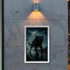 Black Shuck on storm lashed coastal road poster 2