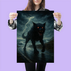 Black Shuck on storm lashed coastal road poster 3