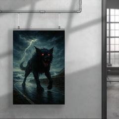 Black Shuck on storm lashed coastal road poster 4
