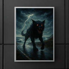 Black Shuck on storm lashed coastal road poster 5