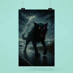 Black Shuck on storm lashed coastal road poster 6