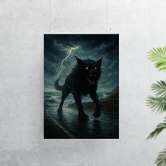 Black Shuck on storm lashed coastal road poster 7