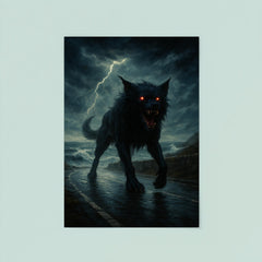 Black Shuck on storm lashed coastal road poster 8