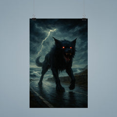 Black Shuck on storm lashed coastal road poster 9