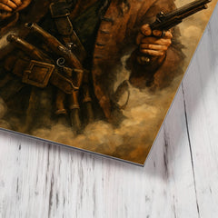 Blackbeard amid fuse smoke and pistols metal print mockup