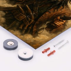 Blackbeard amid fuse smoke and pistols metal print mockup