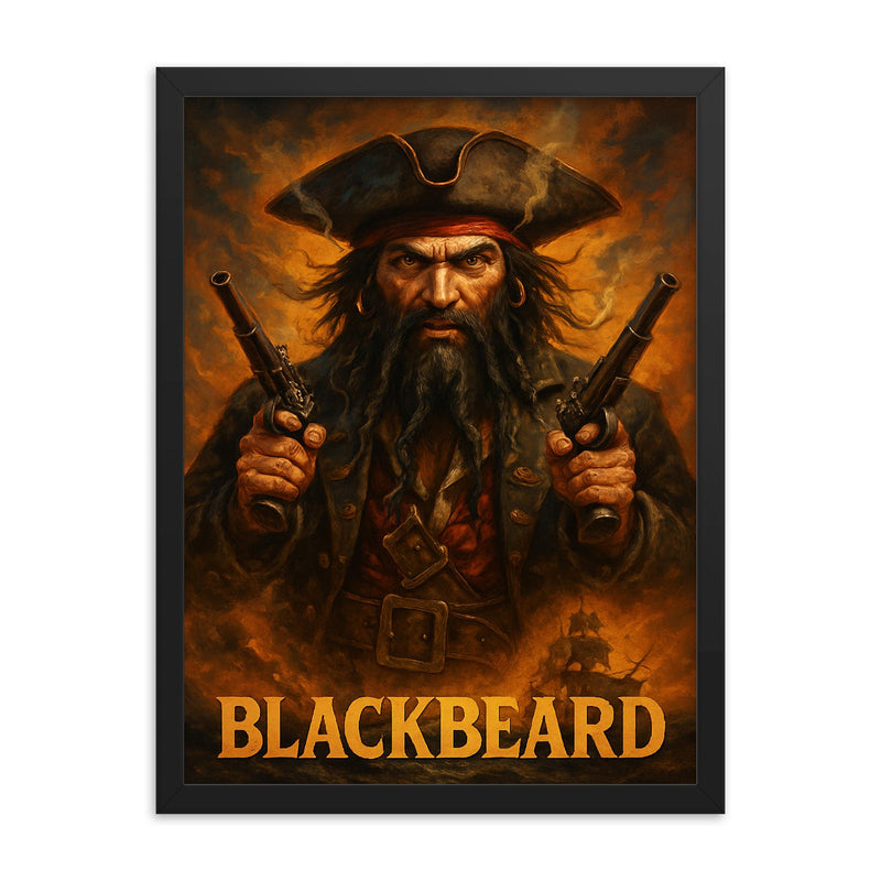 Blackbeard framed print on a plain backdrop in size 18