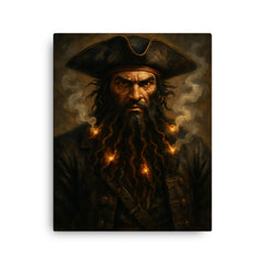 Blackbeard with smoking fuses in beard canvas print on a plain backdrop in size 16"x20".