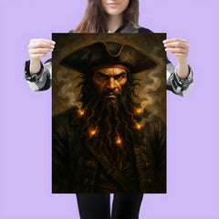 Blackbeard with smoking fuses in beard poster 3