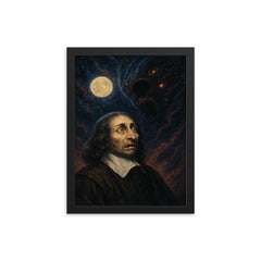 Blaise Pascal and the terrifying silent universe framed print on a plain backdrop in size 12"x16".