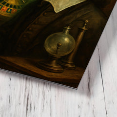 Blaise Pascal before haunted roulette wheel and vacuum apparatus metal print mockup