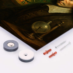 Blaise Pascal before haunted roulette wheel and vacuum apparatus metal print mockup