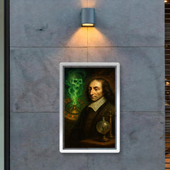 Blaise Pascal before haunted roulette wheel and vacuum apparatus poster 2