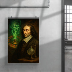 Blaise Pascal before haunted roulette wheel and vacuum apparatus poster 4