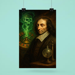 Blaise Pascal before haunted roulette wheel and vacuum apparatus poster 6