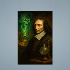 Blaise Pascal before haunted roulette wheel and vacuum apparatus poster 9