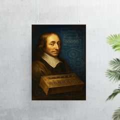 Blaise Pascal beside a proto calculator blueprint poster 7