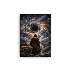 Blaise Pascal contemplating a night sky abyss canvas print on a plain backdrop in size 12"x16".