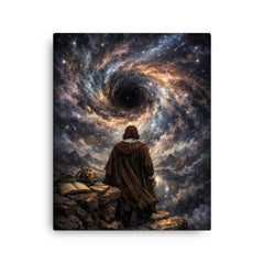 Blaise Pascal contemplating a night sky abyss canvas print on a plain backdrop in size 16"x20".