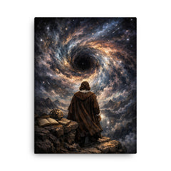 Blaise Pascal contemplating a night sky abyss canvas print on a plain backdrop in size 18"x24".