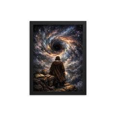 Blaise Pascal contemplating a night sky abyss framed print on a plain backdrop in size 12"x16".