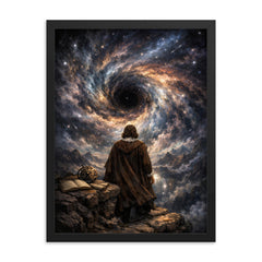 Blaise Pascal contemplating a night sky abyss framed print on a plain backdrop in size 18"x24".