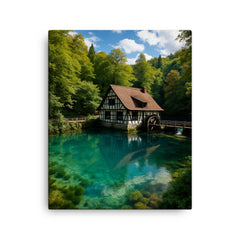 Blautopf Spring Blaubeuren Germany canvas print on a plain backdrop in size 16"x20".