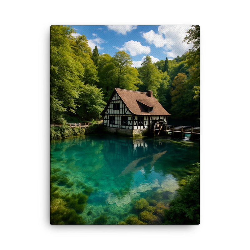 Blautopf Spring Blaubeuren Germany canvas print on a plain backdrop in size 18