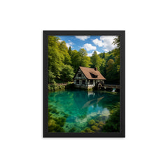 Blautopf Spring Blaubeuren Germany framed print on a plain backdrop in size 12"x16".
