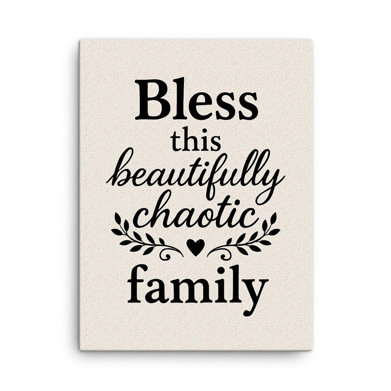 Bless this beautifully chaotic family canvas print on a plain backdrop in size 18