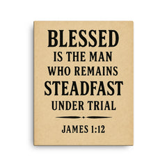Blessed is the man who remains steadfast under trial James 112 canvas print on a plain backdrop in size 16"x20".