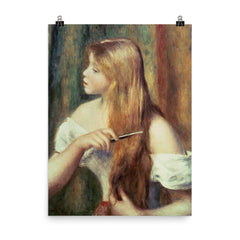 Blonde Girl Combing Her Hair by Pierre-Auguste Renoir poster on a plain backdrop in size 8"x10".