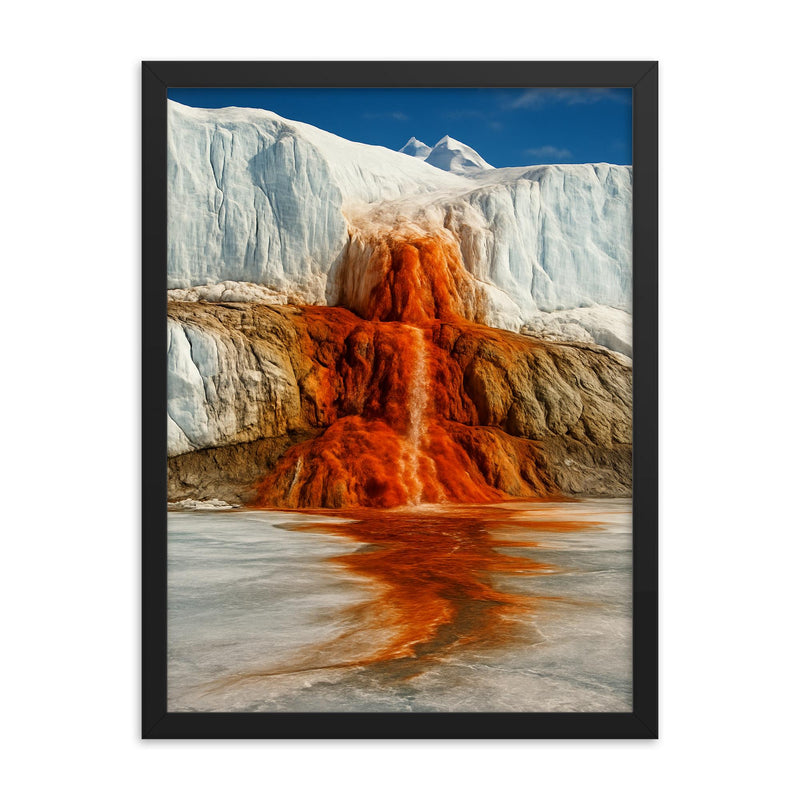 Blood Falls Antarctica framed print on a plain backdrop in size 18