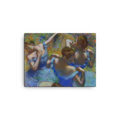 Blue Dancers by Edgar Degas, c. 1899 canvas print on a plain backdrop in size 12"x16".