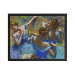 Blue Dancers by Edgar Degas, c. 1899 framed print on a plain backdrop in size 16"x20".