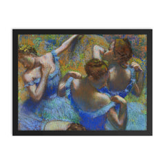 Blue Dancers by Edgar Degas, c. 1899 framed print on a plain backdrop in size 18"x24".