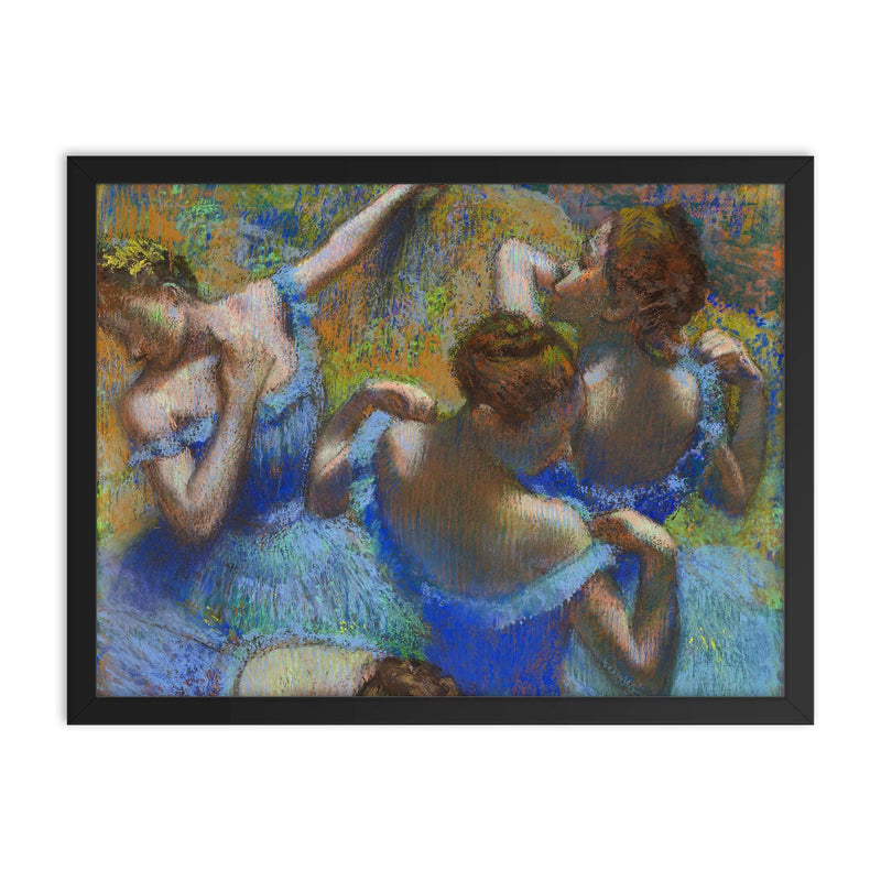 Blue Dancers by Edgar Degas, c. 1899 framed print on a plain backdrop in size 18