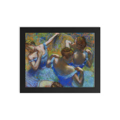 Blue Dancers by Edgar Degas, c. 1899 framed print on a plain backdrop in size 8"x10".