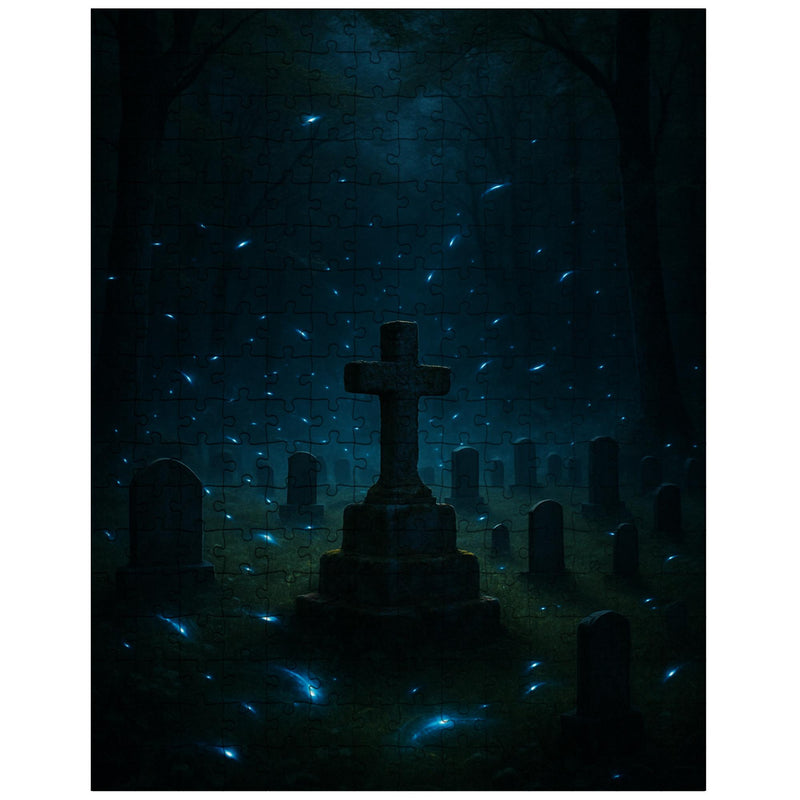 Blue ghost fireflies over Appalachian holler cemetery jigsaw puzzle
