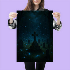 Blue ghost fireflies over Appalachian holler cemetery poster 3