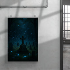 Blue ghost fireflies over Appalachian holler cemetery poster 4