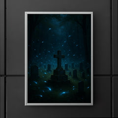 Blue ghost fireflies over Appalachian holler cemetery poster 5
