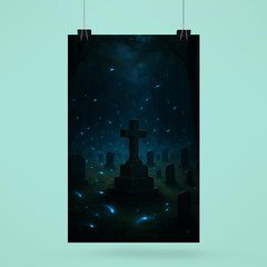 Blue ghost fireflies over Appalachian holler cemetery poster 6