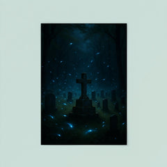 Blue ghost fireflies over Appalachian holler cemetery poster 8
