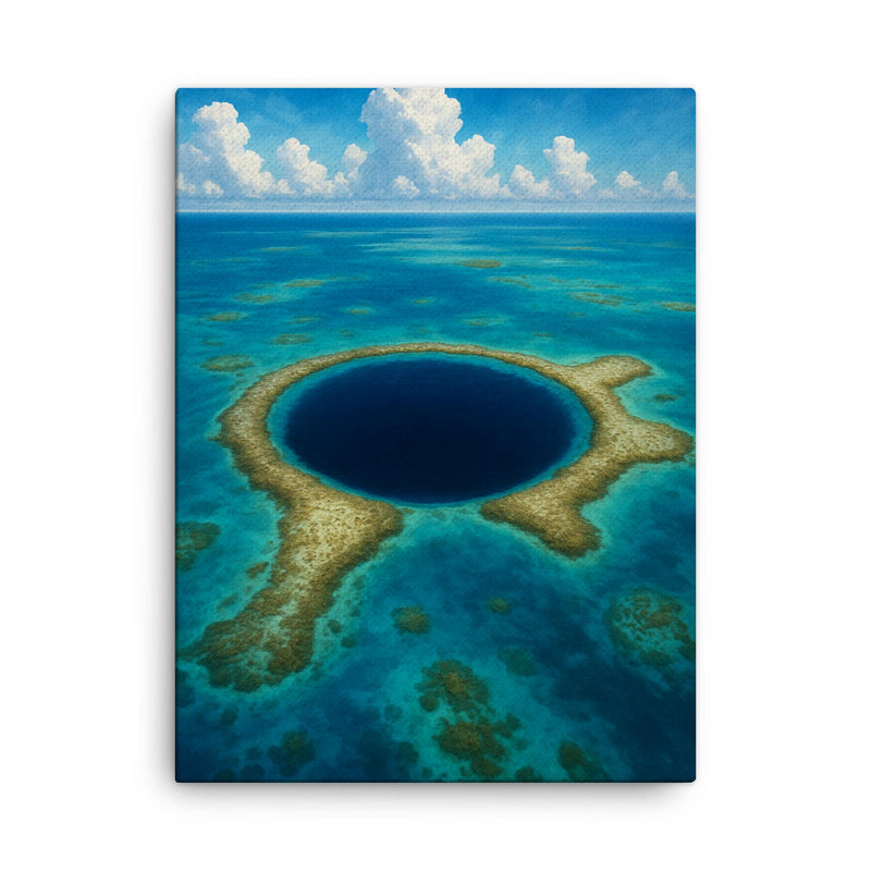Blue Hole Belize canvas print on a plain backdrop in size 18