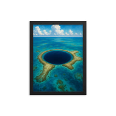 Blue Hole Belize framed print on a plain backdrop in size 12"x16".