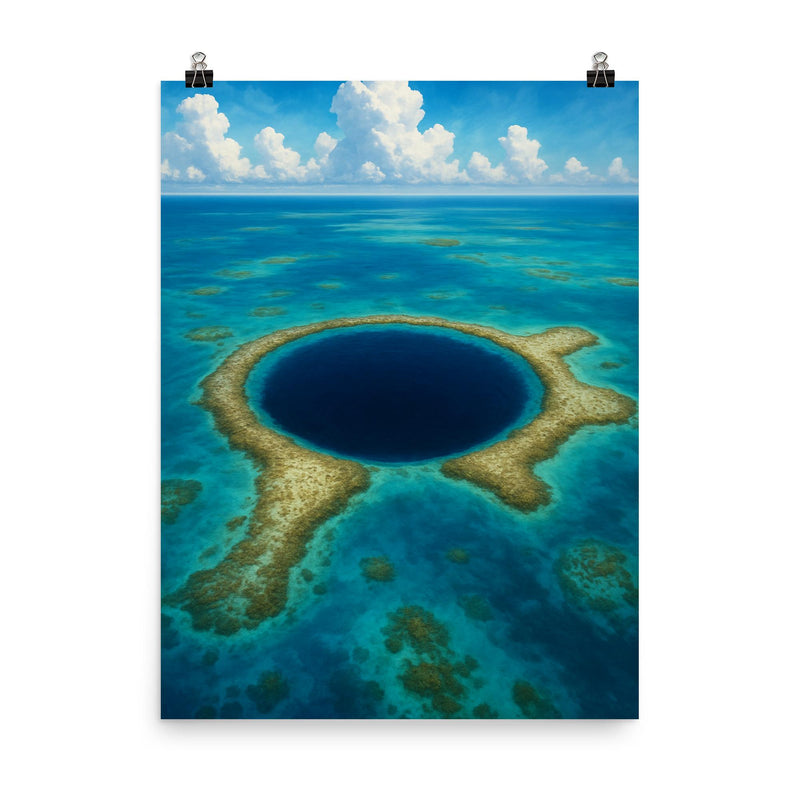 Blue Hole Belize poster on a plain backdrop in size 8