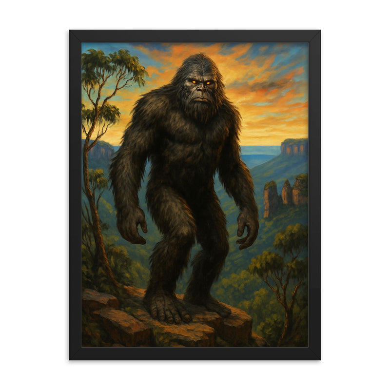 Blue Mountains Australia Yowie framed print on a plain backdrop in size 18