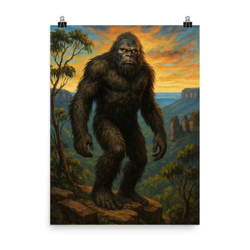 Blue Mountains Australia Yowie poster on a plain backdrop in size 8